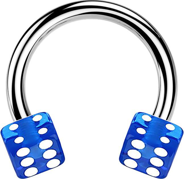 Star Piercing Micro Circular Barbell silber mit zwei Würfel dunkelblau transparent (ohne Messing, Acryl, Chirurgenstahl 316L)
