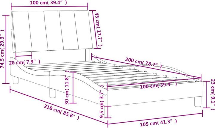 Actual product image VidaXL Bed Upholstered bed Bed frame Single bed with mattress Blue 100x200cm Velvet (100 x 200 cm)