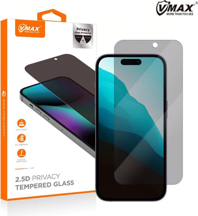 Produktbild Vmax gehärtetes Glas 0,33mm 2,5D hochklares Datenschutzglas für iPhone 16 Plus / 15 Plus 6,7" (1 Stück, Apple iPhone 16 Plus)
