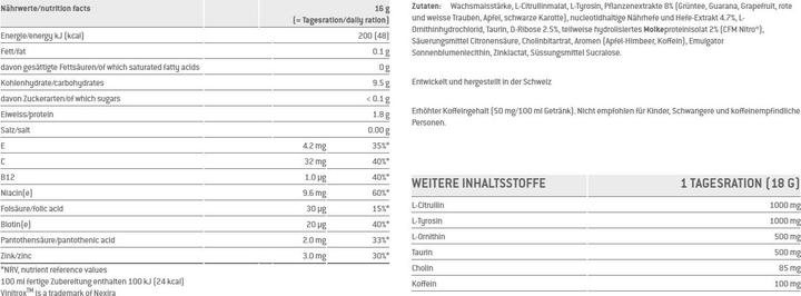 Valeurs nutritives et ingrédients Sponser Booster de pré-entraînement (Cola, 1 pcs, 256 g)