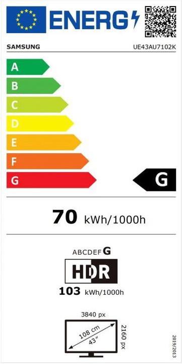Energy Label Samsung UE43AU7102K (43", AU71, LED, 4K)
