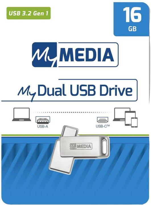 Actual product image MyMedia USB 3.2 OTG Stick 16GB, Type A-C, My Dual, silver (16 GB, USB 3.2, USB-A, USB-C)