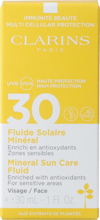 Actual product image Clarins Sun - Fluide Solaire Minéral Visage SPF30 (Sun cream face, SPF 30, 30 ml, 62 g)
