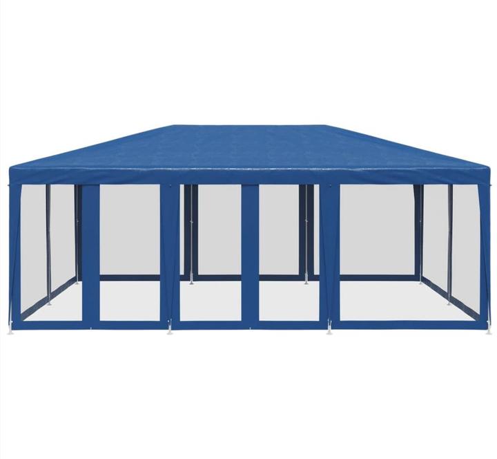 Produktbild VidaXL Partyzelt Pavillon Festzelt mit 10 Mesh-Seitenteilen Blau 6x4m HDPE (600 cm, 400 cm)