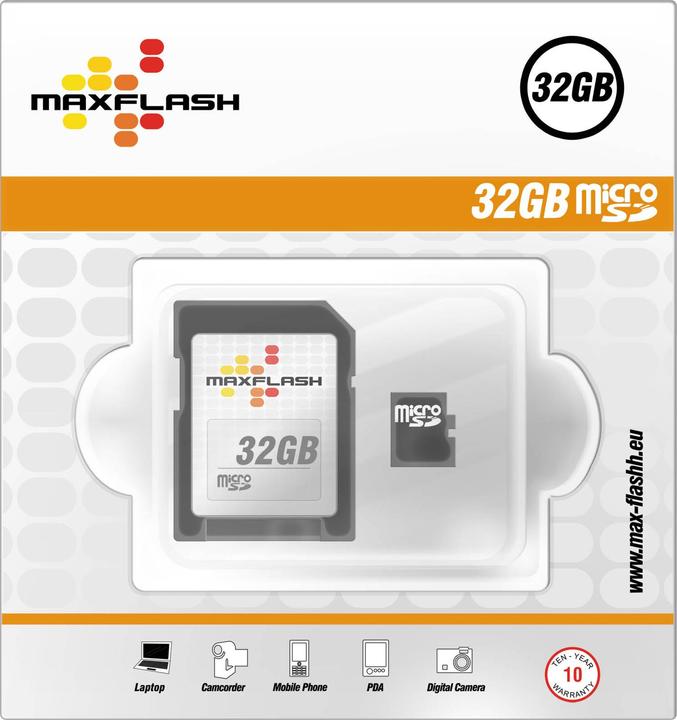 Actual product image IMRO Micro SD card 32 GB Class 4 + SD adapter - MaxFlash memory card (32 GB, microSD)
