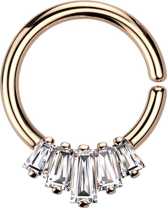 Star Piercing Micro Piercing Ring rosegold fünf Kristalle Baguette silber (Messing)