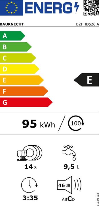 Energy Label Bauknecht | B2I HD526 A | inbouw vaatwasser