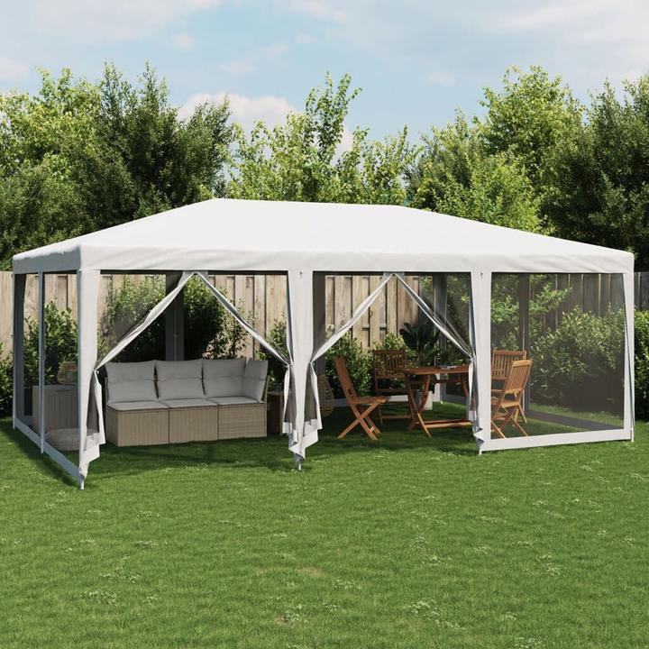 Actual product image VidaXL Partyzelt Pavillon Festzelt mit 10 Mesh-Seitenteilen Weiss 6x4m HDPE (600 cm, 400 cm)