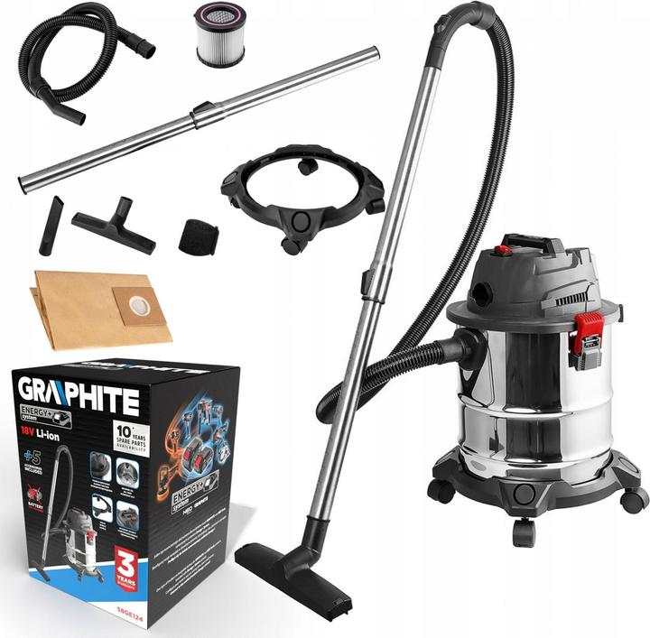 Actual product image Graphite Workshop hoover Energy+ 18V Li-lon, wet and dry, 20L tank (Wet dry vacuum cleaner)