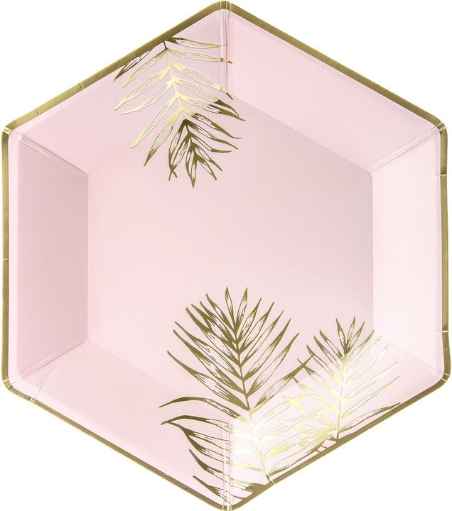 Image du produit Partydeco Assiettes en carton rose avec feuilles dorées (6 pièces) (6 x)