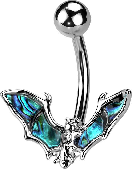 Star Piercing Banane silber mit Kugel Fledermaus mit Abalone (Messing, Chirurgenstahl 316L)
