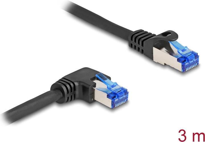 Actual product image Delock RJ45 network cable Cat.6A S/FTP straight / right angled 3 m black (S/FTP, CAT6a, 3 m)