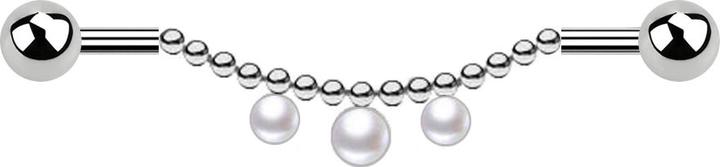 Produktbild Star Piercing Barbell silber zwei Kugeln Kette drei Perlen weiss (Chirurgenstahl 316L, ohne Messing)