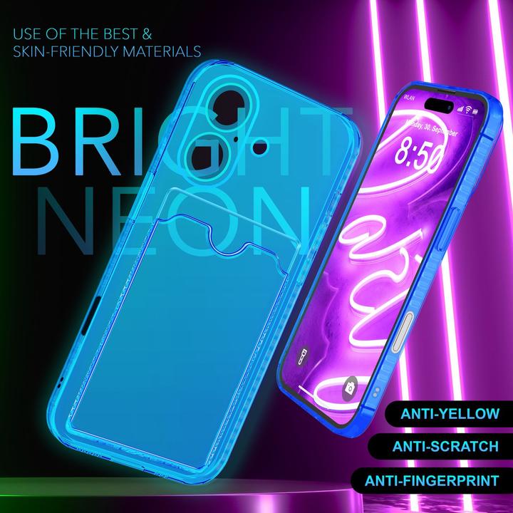 Produktbild Nalia Klar Transparente Neon Silikon Hülle Kartenhalter (Apple iPhone 16)