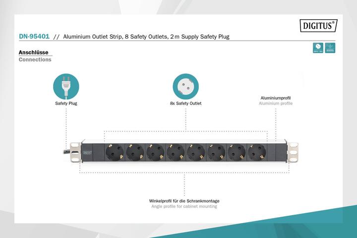Produktbild Digitus Steckdosenleiste (8 x, CEE 7/3, 2 m)