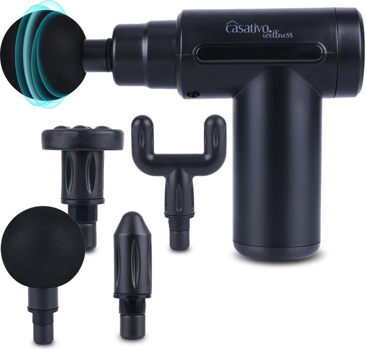 Actual product image Casativo Compact hand massage gun, rechargeable battery, with 4 attachments, USB-C, 25 W