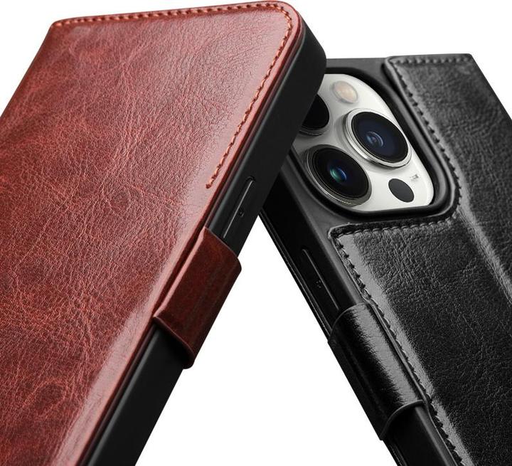 Actual product image QiAlino Cover Flip with Magnetic Closure Dark Brown (Apple iPhone 15 Plus)
