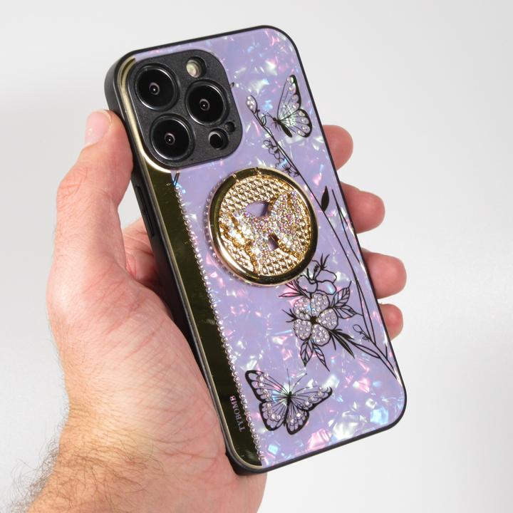 Produktbild PhoneLook Hülle Perlmutt Schmetterling Strass mit Videounterstützung t (Apple iPhone 13 Pro Max)