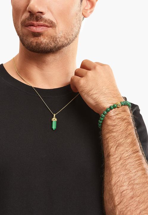 Immagine prodotto Thomas Sabo Bracciale di perline con pietre verdi placcate in oro (16 cm, Doratura in oro giallo 750, Argento 925)