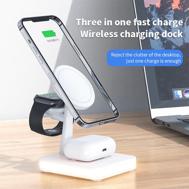 Actual product image PhoneLook Fast Charge 4 in 1 Wireless Charging Station incl. MagSafe + LED Light (25 W)