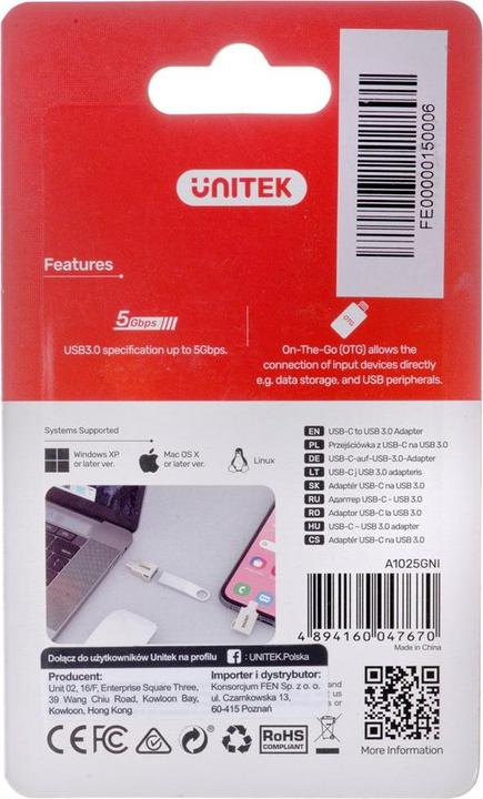 Produktbild Unitek ADAPTER USBCUSBA 31 GEN1 MF A1025GNI (0.02 m, USB 2.0, USB 1.1)