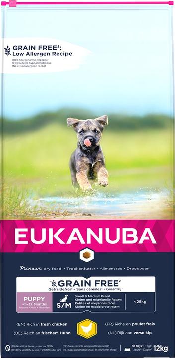 Actual product image Eukanuba Grain Free Puppy small/medium breed, Chicken - dry dog food - 12 kg (Puppy + kitten, 12000 g)