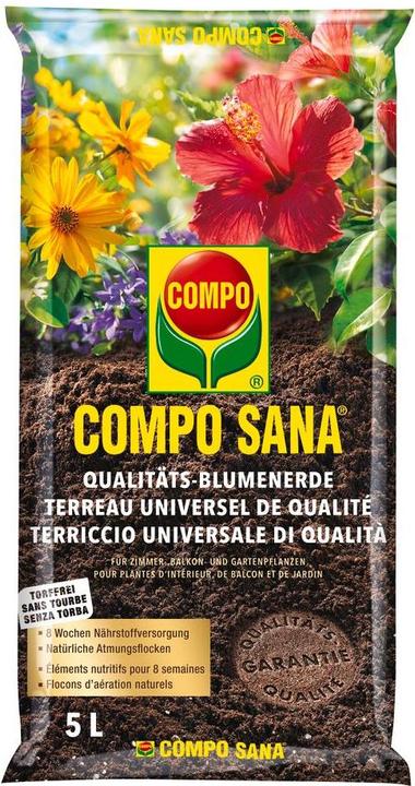 Compo SANA Qualitäts-Blumenerde - torffrei (5 l, Erde ohne Torf)