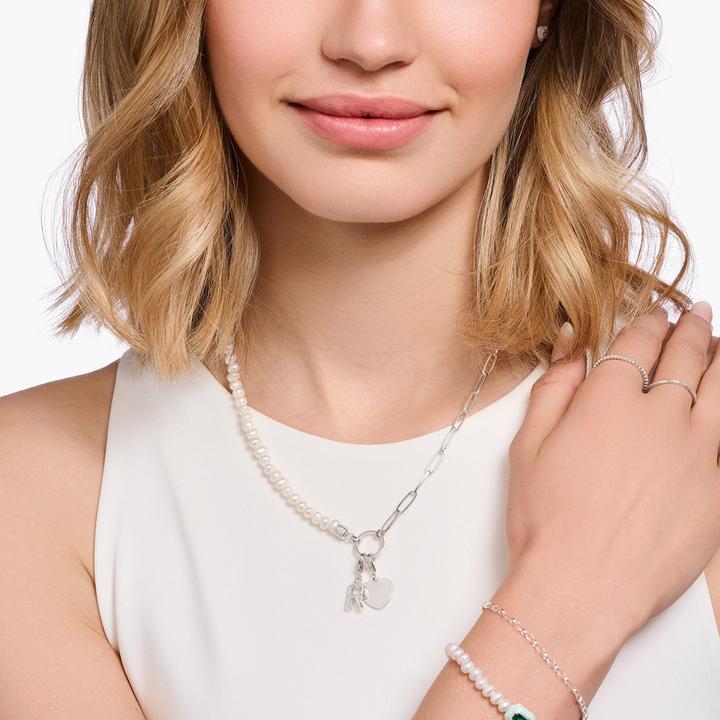 Produktbild Thomas Sabo Charm Halskette mit Weissen Perlen und Kettengliedern Silber (Emaille, 925er Silber, 40 - 45 cm)