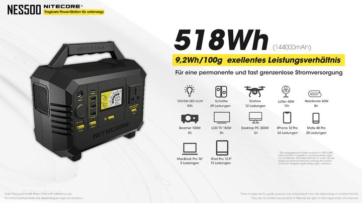 Produktbild Nitecore NES500 tragbares Stromaggregat fÃ¼r draussen (518 Wh)