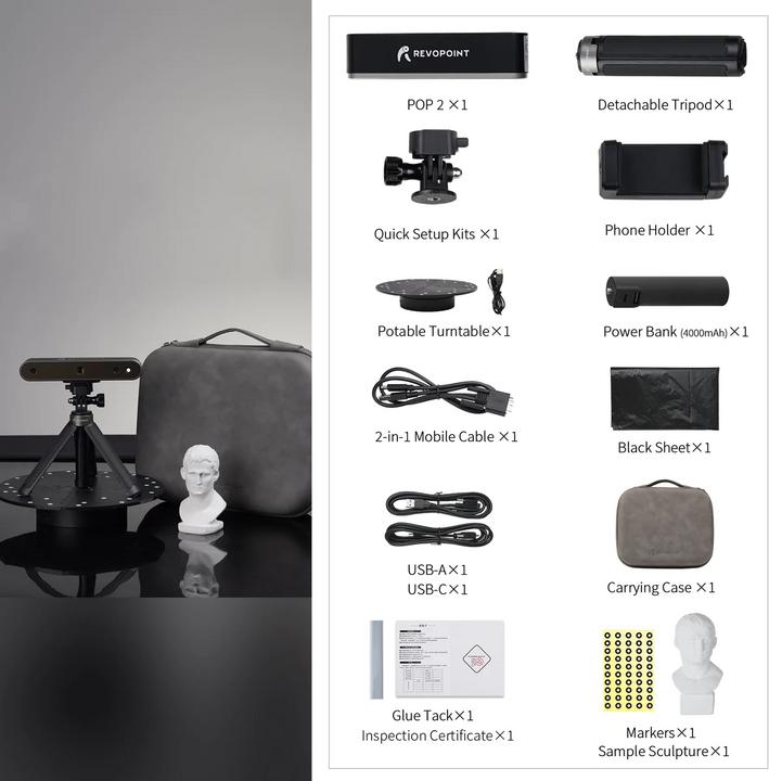 Actual product image Revopoint 3D scanner POP 2 premium package