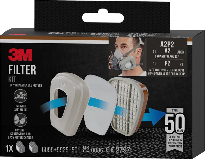 Image du produit 3M Filtre de rechange pour demi-masque respiratoire 6002C (A2P2, 2 x)