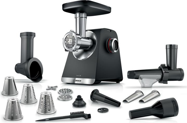 Produktbild Bosch Hausgeräte Serie 6, Fleischwolf, MultiPower Series 6, 2100 W, Schwarz, silver metalic, MFWS660B