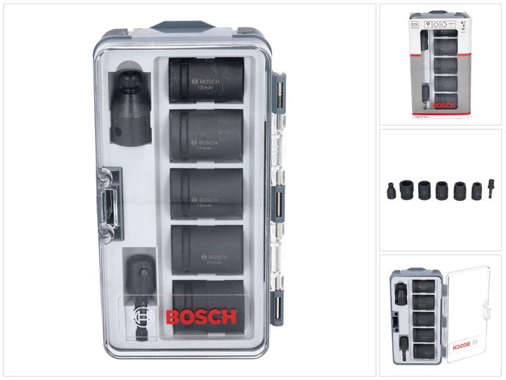 Produktbild Bosch Professional Zubehör Steckschlüssel-Set, 7-tlg., 13–24 mm (24 mm, 13 mm, 21 mm, 19 mm, 17 mm)
