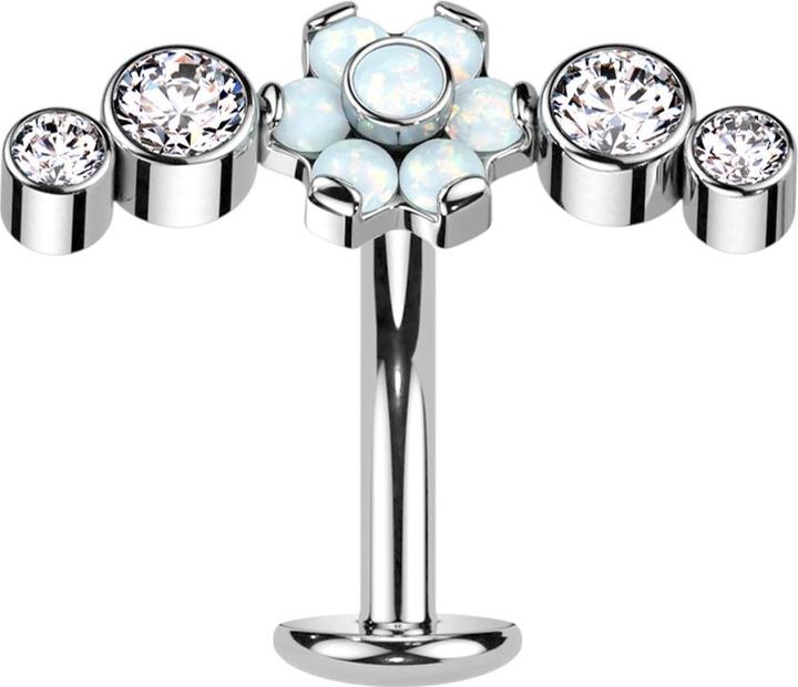 Produktbild Star Piercing Threadless Labret-Stab Banane silber Blume Opale weiss gefasst vier Kristalle (Titan G23)