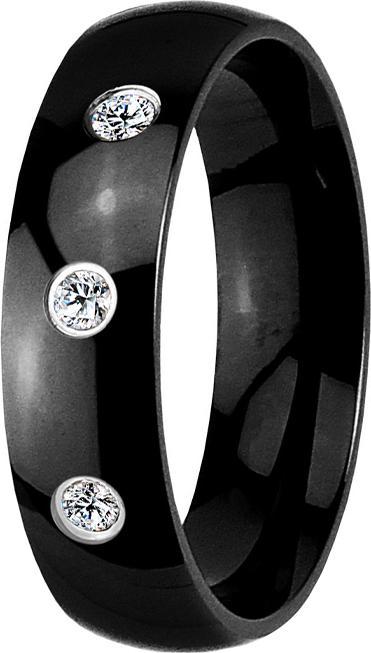 Image du produit Star Piercing Bague noire avec trois cristaux (Acier chirurgical 316L, sans laiton)
