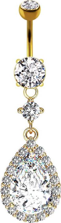 Produktbild Star Piercing Banane 14k vergoldet mit Anhänger Kristall und Kristalltropfen (Messing, Chirurgenstahl 316L)