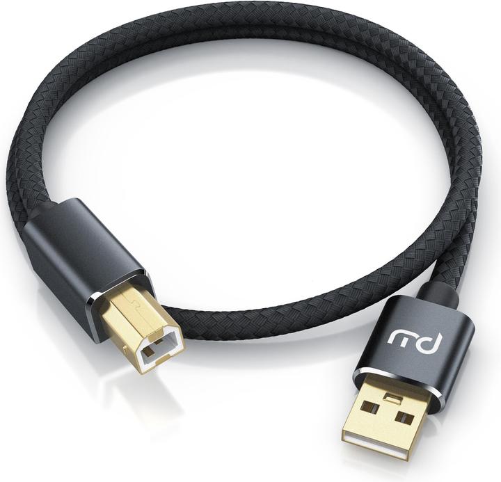 Actual product image Primewire USB cable 2.0, printer cable type A to type B plug, scanner cable with nylon sheath, metal plug (1 m, USB 2.0)