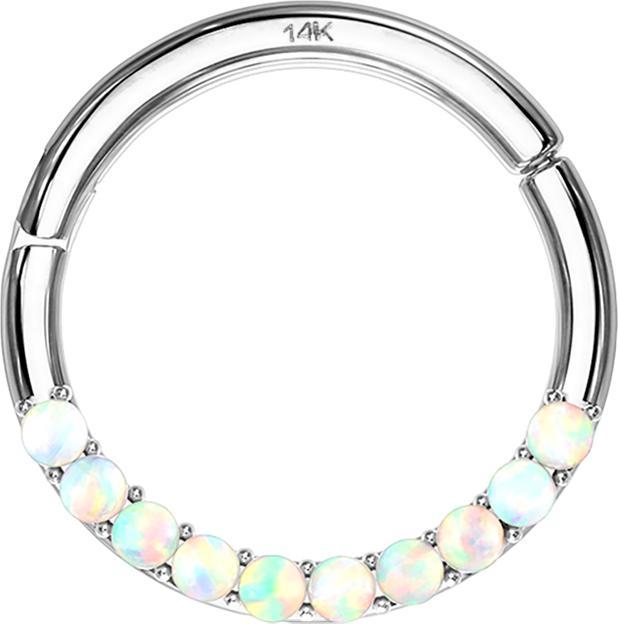 Star Piercing Micro Segmentring klappbar 14k weissgold front Opale weiss (ohne Messing, 14k Gold)