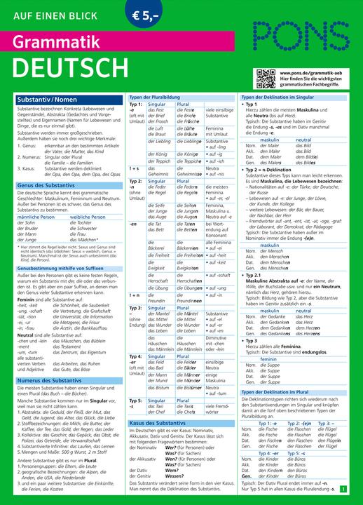 Nährwerte und Zutaten PONS Grammatik auf einen Blick Deutsch (Deutsch, 2014)