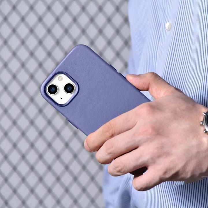 Image du produit iCarer Étui en cuir véritable pour iPhone 14 Plus violet clair (compatible MagSafe) (Apple iPhone 14 Plus)