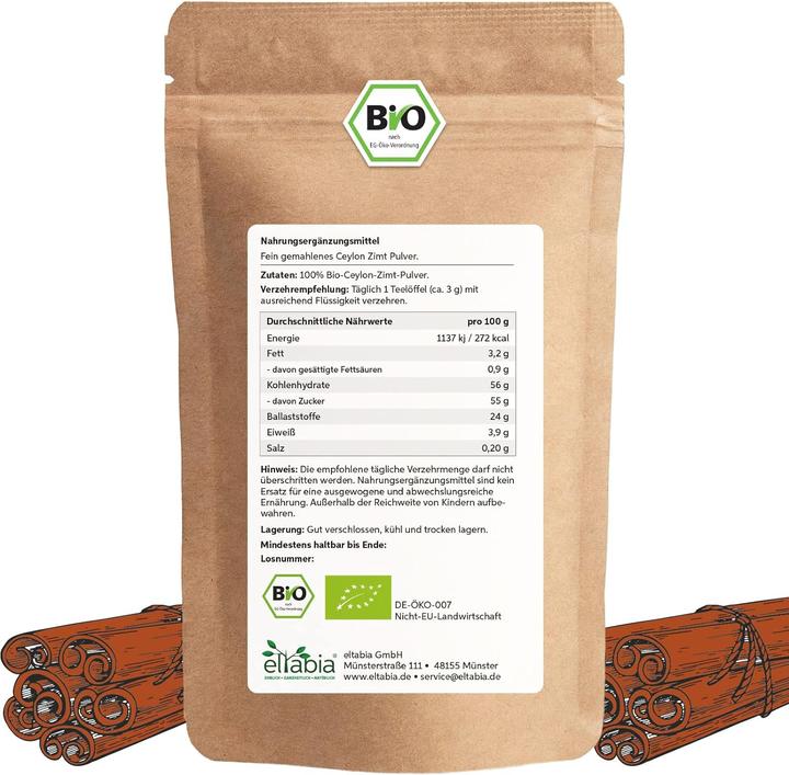 Image du produit Eltabia Cannelle de Ceylan bio en poudre | Cannelle de Ceylan finement moulue avec peu de coumarine (1 pièce(s), Poudre, 200 g)