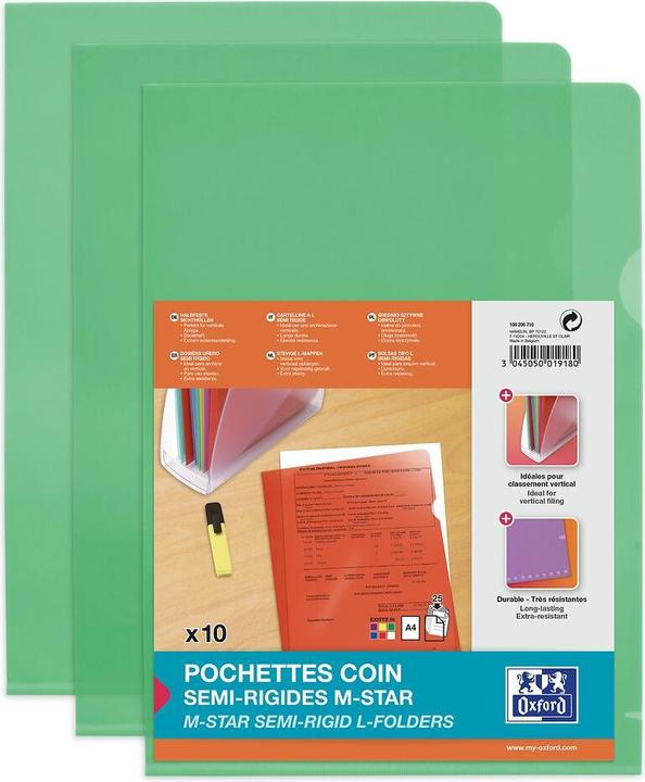 Produktbild Elba Sichthüllen M Star, aus PVC-Hartfolie 0,15 mm, grün 2 seitliche Greiflöcher, glasklar (A4, 10 x)