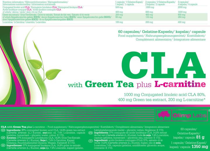 Nutritional values and ingredients Olimp Sport Nutrition CLA & Green Tea Plus L-Carnitine Sport Edition (60 Caps) (60 Piece, Capsules)
