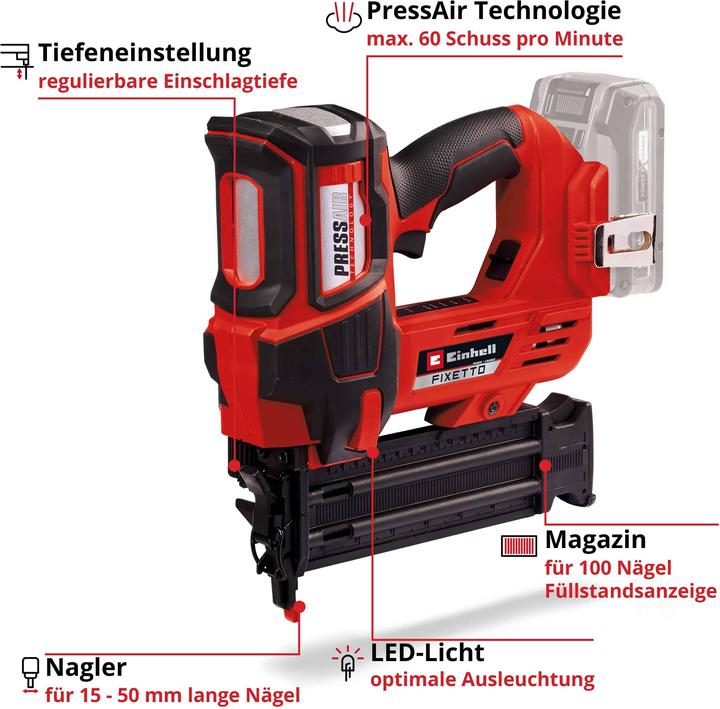 Actual product image Einhell FIXETTO 18/50 N Battery Nailer