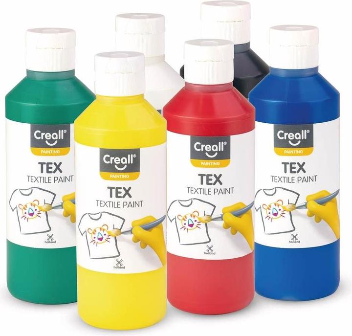 Produktbild Creall Textilfarbe (Blau, Rot, Grün, Weiss und Schwarz, 6 Farben je 250 ml in hellgelb, 1500 ml)