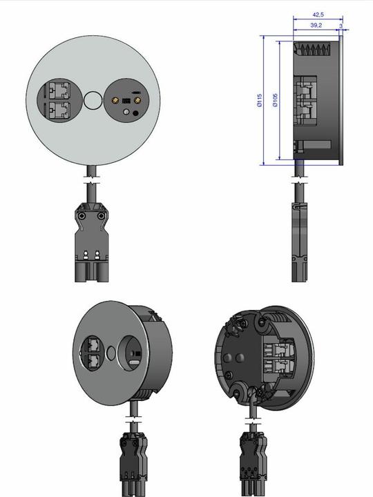 Actual product image Bachmann TWIST - 2 m - 1 AC outputs - Indoor - Metal - Plastic - White - 42.5 mm (1 x, CEE 7/5, CEE 7/3, 0.20 m)