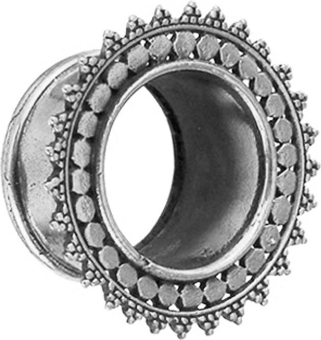 Actual product image Star Piercing Flesh Tunnel silver flower circle with dots (Brass, Surgical steel 316L)