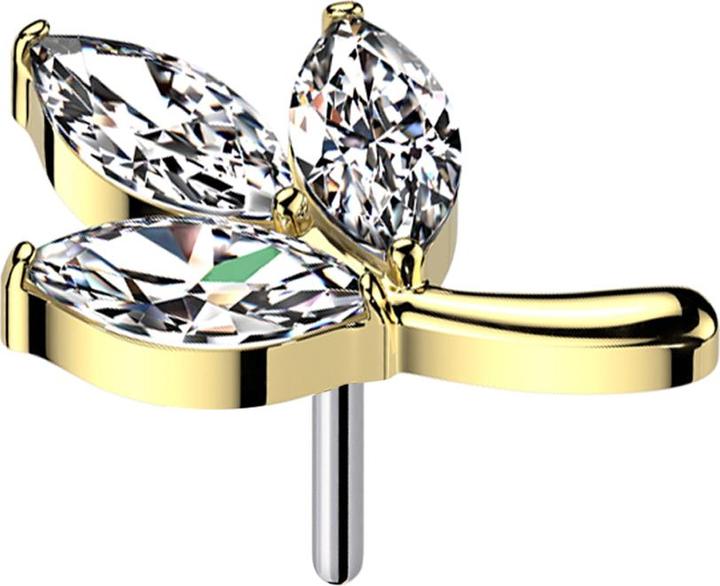 Produktbild Star Piercing Threadless Blatt vergoldet drei Ovale Kristall silber (Titan G23, ohne Messing)