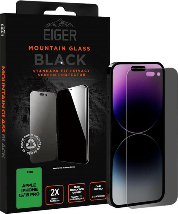 Actual product image Eiger Mountain Glass Black (1 Piece, Apple iPhone 15 Pro, Apple iPhone 15, Apple iPhone 16)