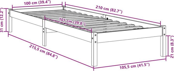 Produktbild VidaXL Bett Extra Lang ohne Matratze 100x210 Kiefer (100 x 210 cm)